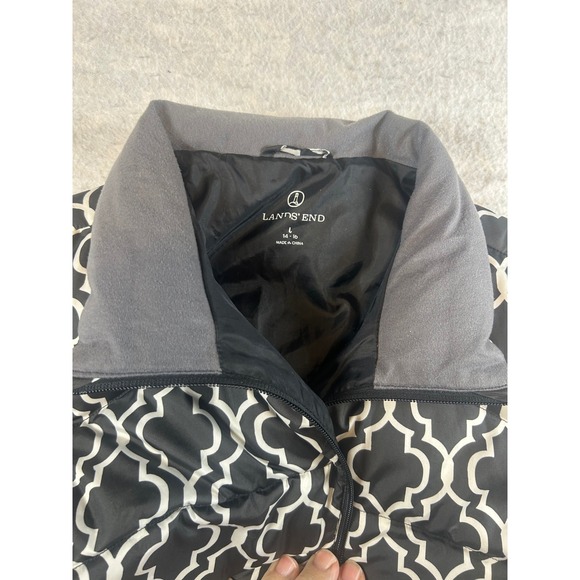 Lands End Womens Black White Geometric‎ Quilted Puffer Vest Size L 14-16 - Picture 7 of 8